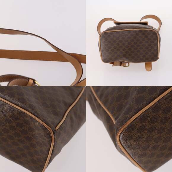 CELINE Macadam Canvas Backpack Pvc Leather Brown Gold - Picture 10 of 13